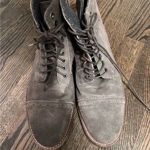 Aston Grey Mens 9.5 Biressa Suede Grey Ebony Grey Boots Side Zip Lace Up High